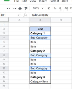 how to indent in Google Spreadsheet